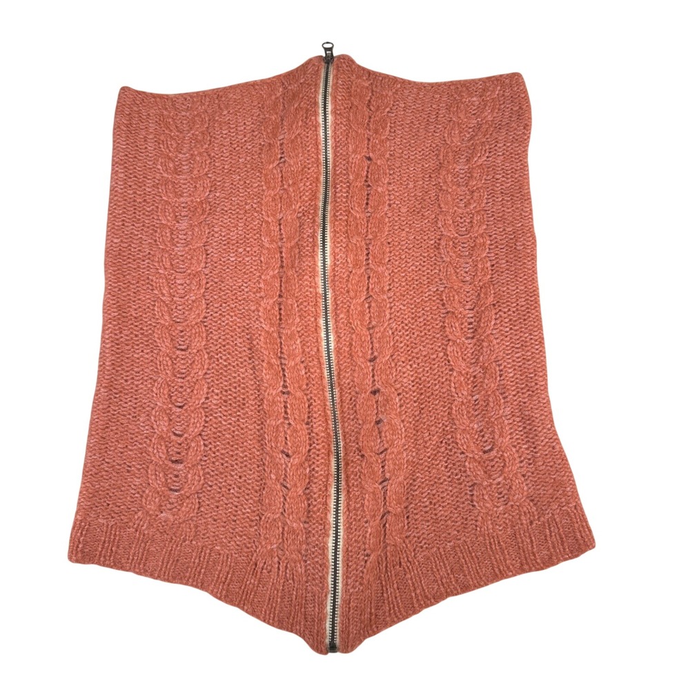 Noonday Collection Alpaca Wool Blend Cable Knit Zip Cowl Neck Scarf Orange Fall